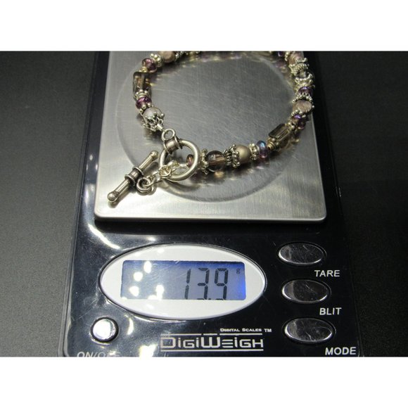 7" Sterling Silver Smoky Quartz And Rough Pearl Bracelet Vintage Elegant - Picture 6 of 6